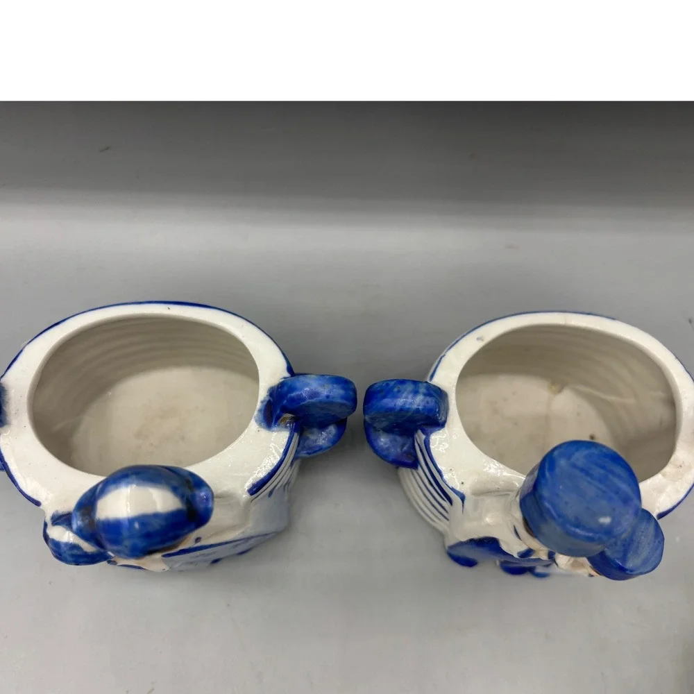 Vtg Japan Delft‎ Style Planters Dutch Boy Girl Couple Ceramic Flower Vase Pair